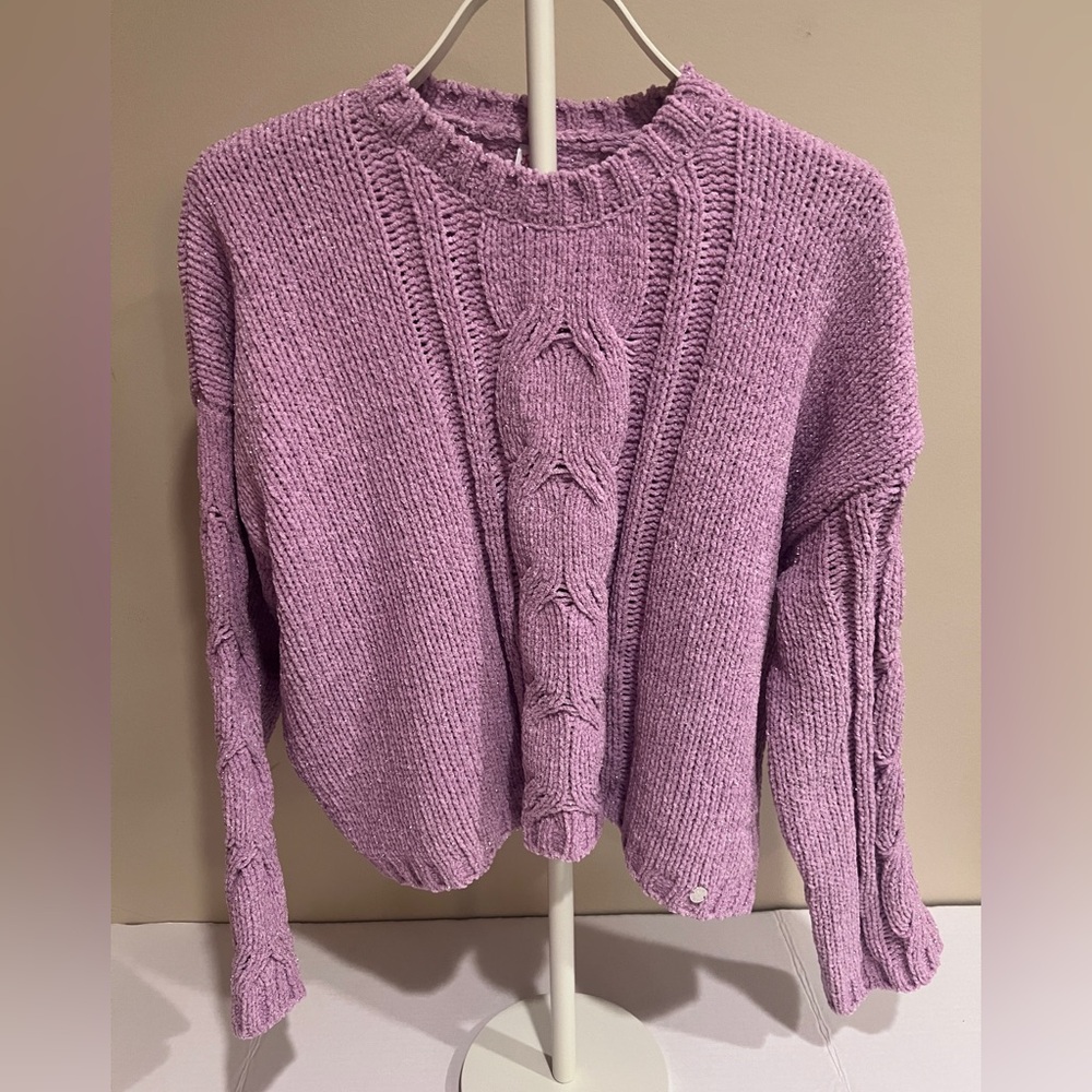 NWT Justice Girls Soft Doll Pink Sparkle Cable Knit Sweater XL Jr.(16-18) Preppy